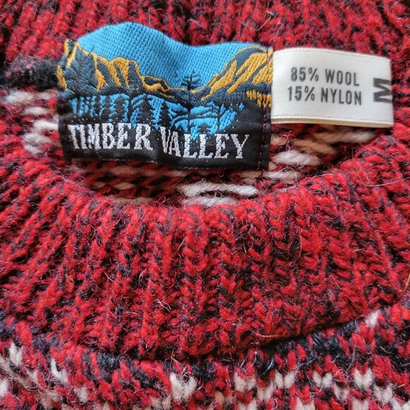 Vintage Timber Valley Wool/Nylon Red & White Reindeer Snowflake Sweater - Picture 4 of 4
